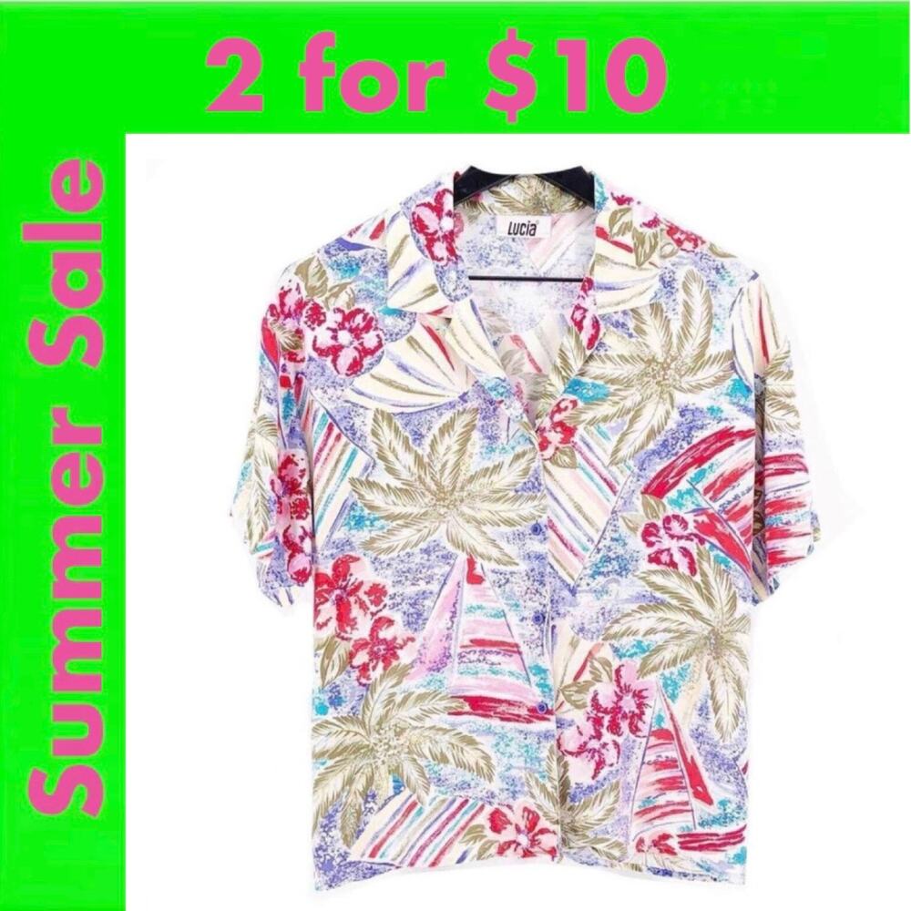 90s tropical print button up shirt 1990s vintage SALE